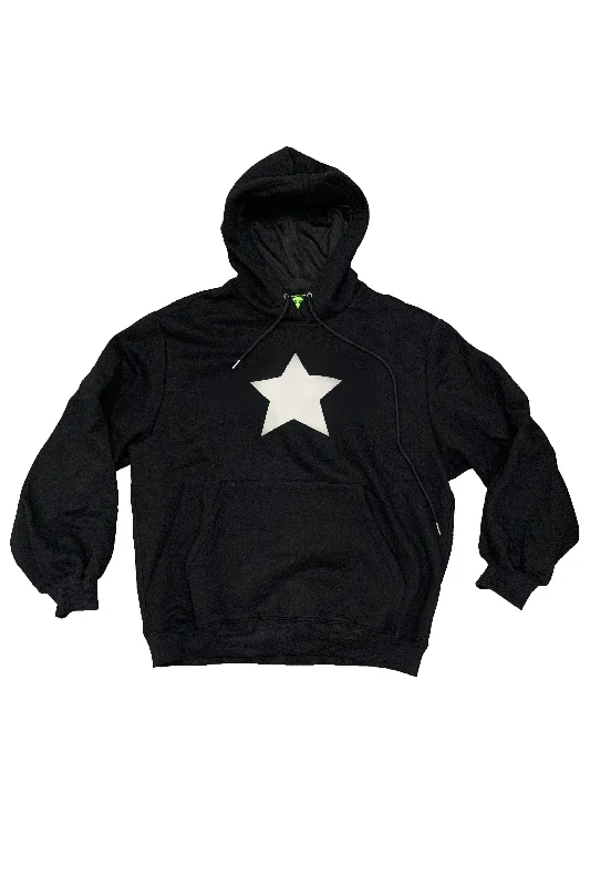 Star Black Oversized Hoodie Hoodie with Hem Fringe Bohemian Relaxed