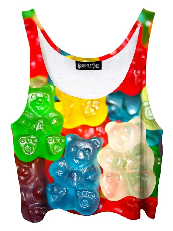 Gummy Bears Rainbow Gummies Crop Top Beaded Sequined Faux Fur