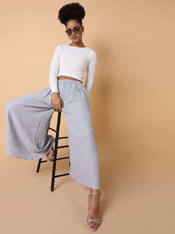 Women Solid Grey Loose Fit Trouser-1975-Grey Trousers sophisticated sleek