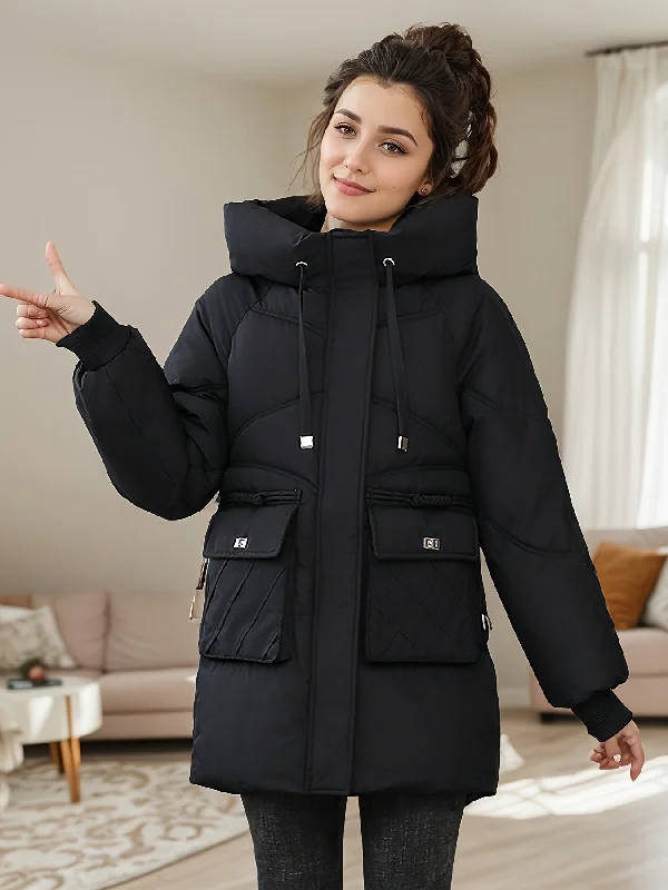 Women's Thermal Zip-up Hoodie Coat - Puffy, Casual, Long Sleeve, Flap Pockets, Drawstring, Fall & Winter Essential Hoodie with Emblem Brand Identity Women's Thermal Zip-up Hoodie Coat - Puffy, Casual, Long Sleeve, Flap Pockets, Drawstring, Fall & Winter Essential Hoodie with Emblem Brand Identity