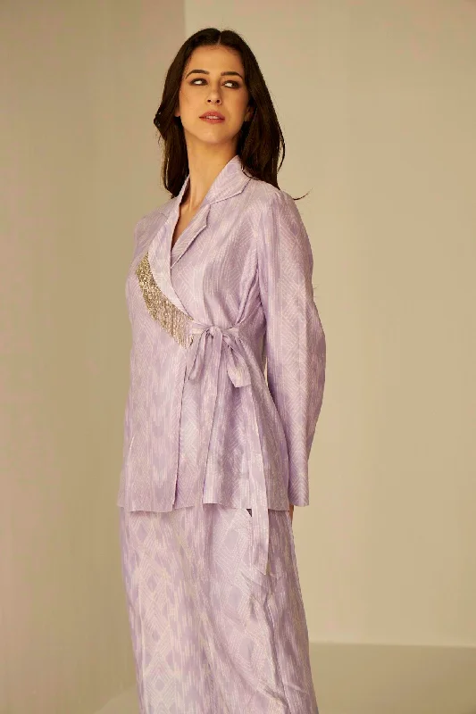 Lilac- Wrap Jacket And Pants Set In Shibori Bomber Jacket Anorak Windbreaker