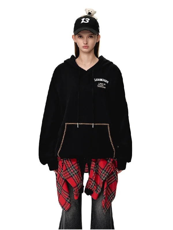 Bear Big Logo Patch Hoodie Hoodie with Hem Contrast Bold Stylish