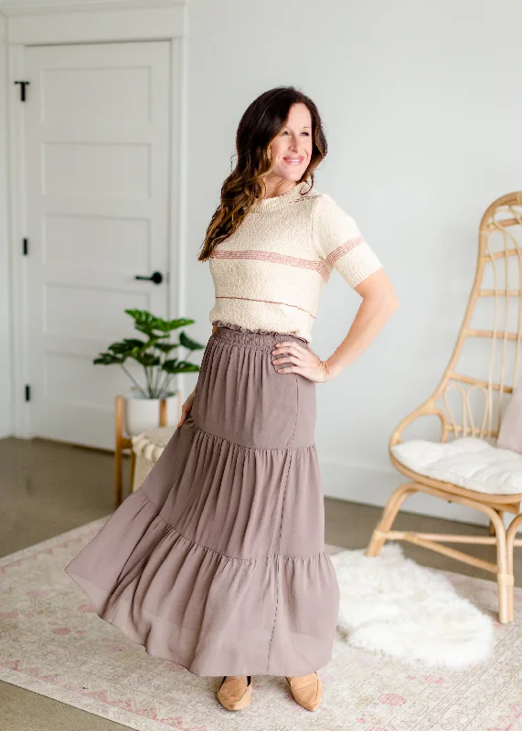 Taupe Tiered Maxi Skirt - FINAL SALE denim skirt fashionable
