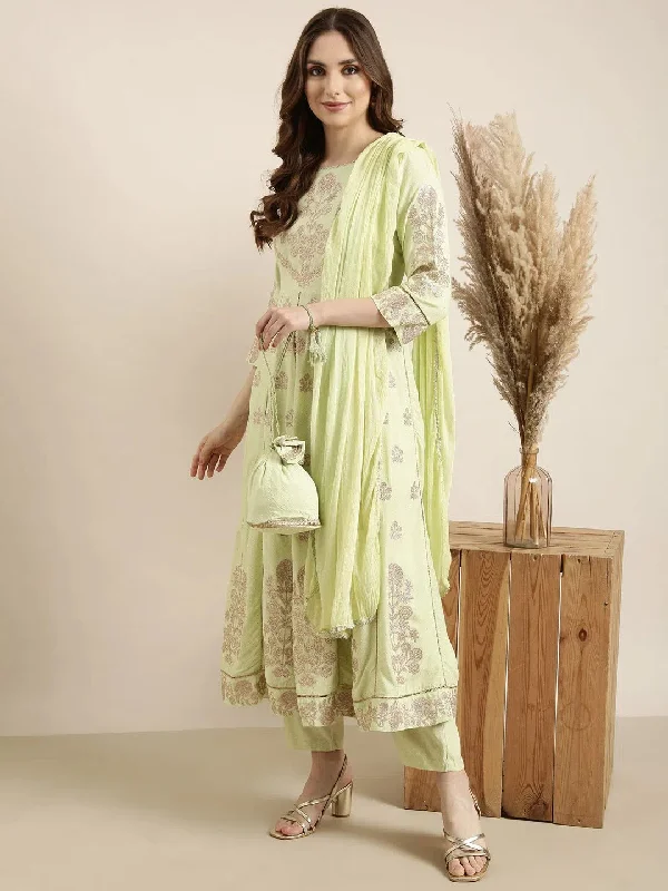 Women Anarkali Green Floral Kurta and Trousers Set Comes With Dupatta and Potli Bag-GW-3370-Green Trousers Designer Luxury Women Anarkali Green Floral Kurta and Trousers Set Comes With Dupatta and Potli Bag-GW-3370-Green Trousers Designer Luxury
