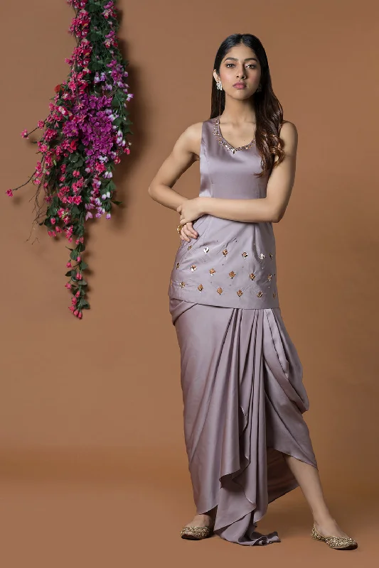 Coffee Short Kurta And Draped Skirt wool skirt warm