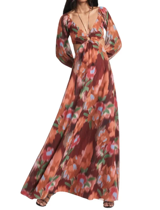 Cassandra Dress In Bordeaux Ikat