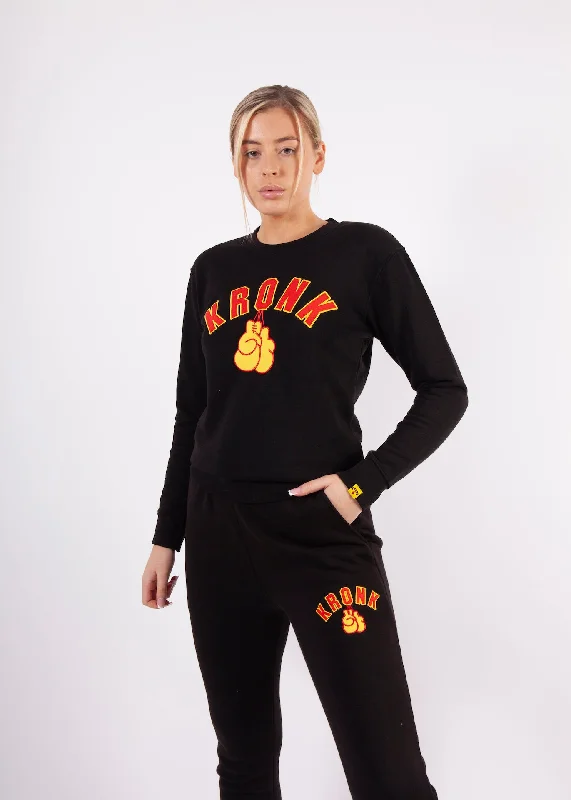 KRONKWOMEN Gloves Applique Sweatshirt Regular Fit Black Hoodie with Full-Zip Functional Layering KRONKWOMEN Gloves Applique Sweatshirt Regular Fit Black Hoodie with Full-Zip Functional Layering
