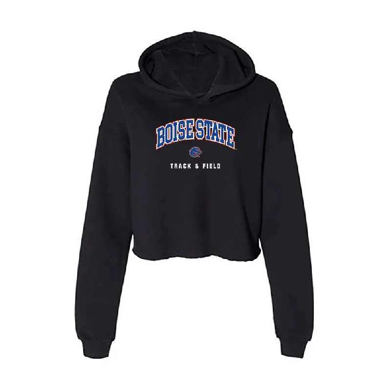 Boise State - NCAA Women's Track & Field : Macy Marquardt - Women's Crop Fleece Hoodie Hoodie with Hidden Zipper Minimalist Clean