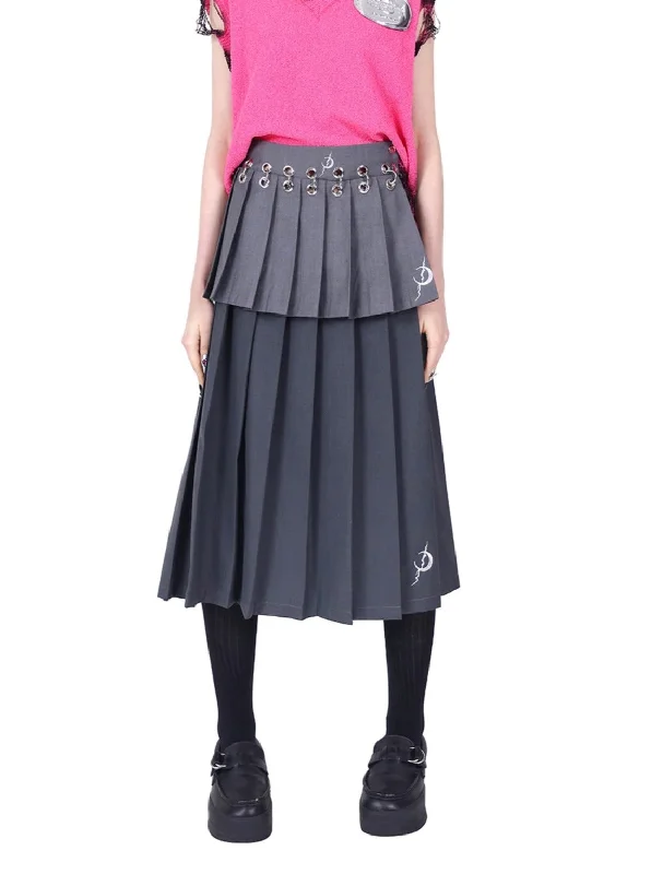 PINKSPINK Gothic Tiered Pleated Skirt - Charcoal Gray velvet skirt glossy