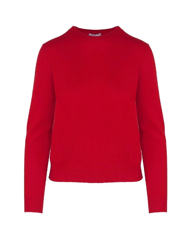 Malo  Women's Red Cashmere Crew Neck Sweater Welt Pockets Slit Pockets Flap Pockets