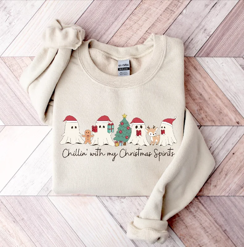 Hazel Blues® |  Christmas Spirits Graphic Sweatshirt Hoodie with Button Classic Timeless