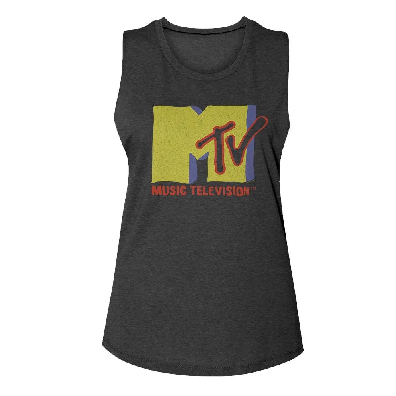 MTV Eye-Catching MUSCLE Tank Top, Muted Tones cutout tank top