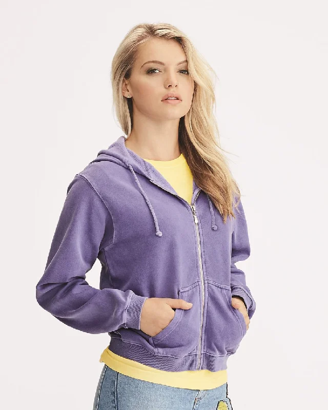 Comfort Colors Ladies Pigment Dyed Full Zip Hooded Sweatshirt 1598 Lavender XL Hoodie with Oversized Fit Loose Comfortable