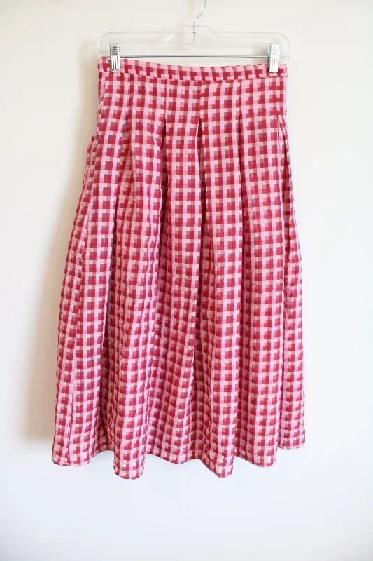 NEW Anthropologie Eva Franco Pink Gingham Plaid Pleated Skirt | 4 slim fit skirt