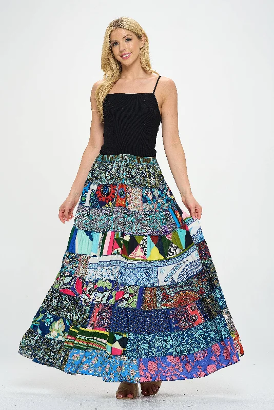 Maverick Multi-Patch Maxi Skirt : One Size silk skirt elegant