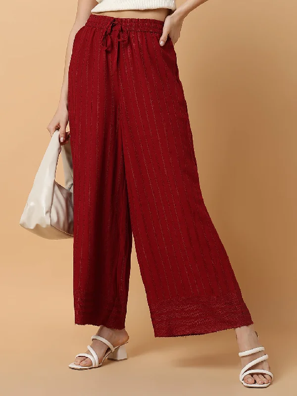 Women Maroon Solid Trouser-MRF-186-Maroon Trousers chic elegant