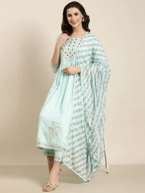 Women Straight Blue Chevron Kurta and Trousers Set Comes With Dupatta-DK-3174-Blue Trousers Wedding White Women Straight Blue Chevron Kurta and Trousers Set Comes With Dupatta-DK-3174-Blue Trousers Wedding White