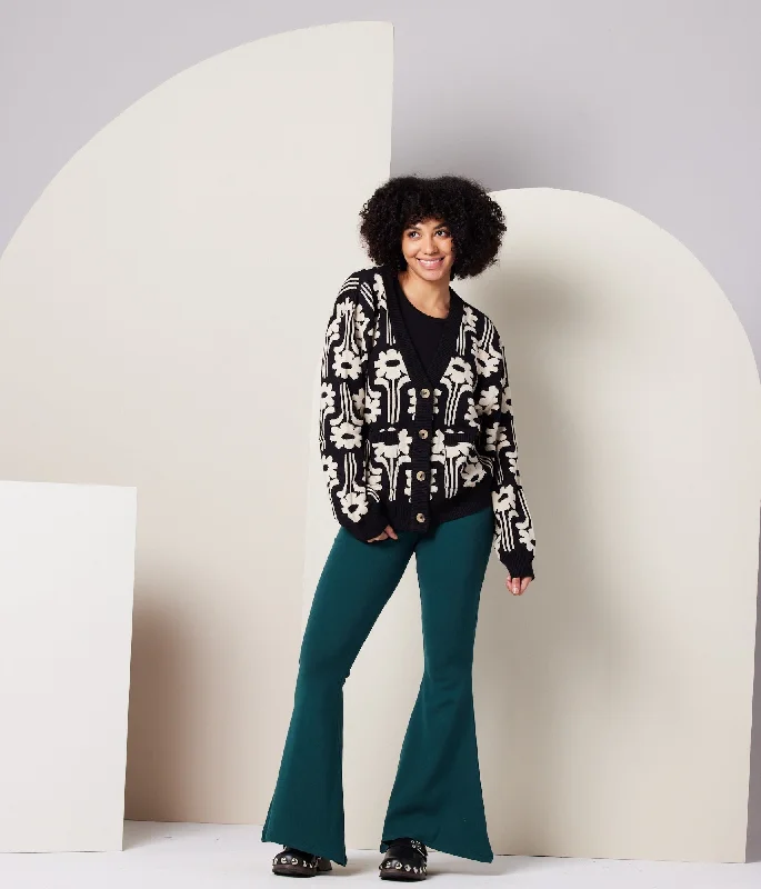 Mars Sweater - Black Flower Motif Jersey Fabric Tulle Fabric Batik Fabric