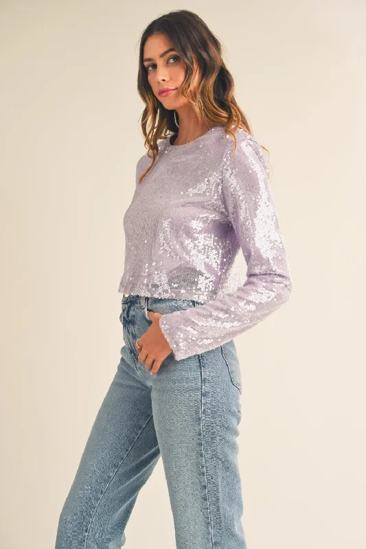 Hazel Blues® |  MABLE Shoulder Padded Sequin Crop Top Polka Dot Checkered Tartan