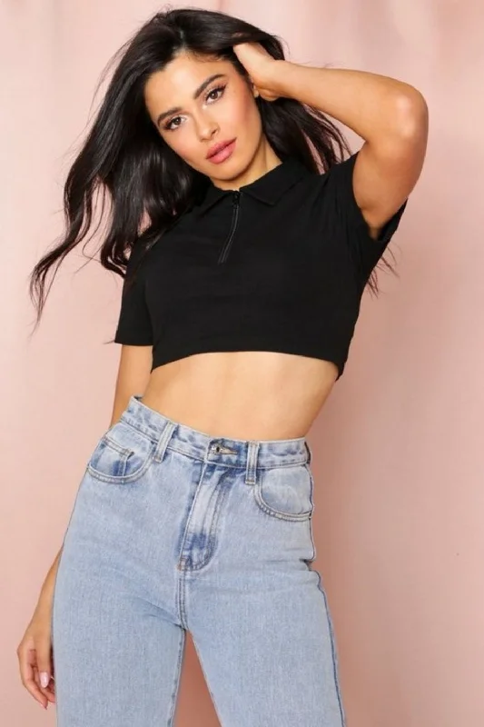 Black Jersey Bodycon Fit Crop Top Plaid Crop Top Polka Dot Checkered