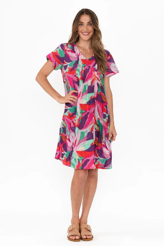 Sabina Fuchsia Floral Crinkle Cotton Dress