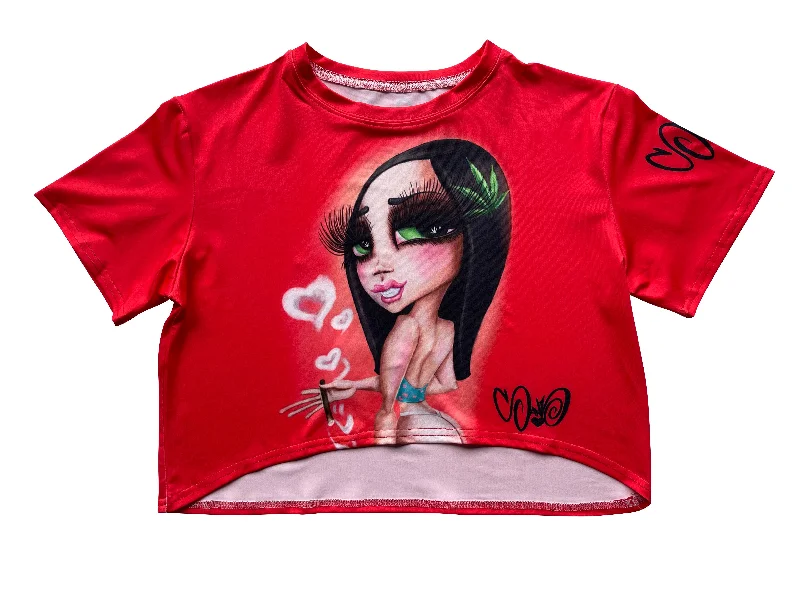 Stony Red Crop Top Lace Blend Ribbed Blend Corduroy Blend