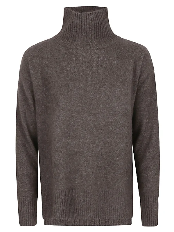 Ct Plage Women's Sweaters Brown Welt Pockets Slit Pockets Flap Pockets
