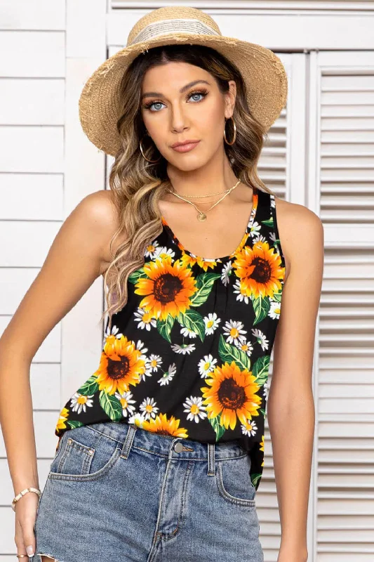 Floral Scoop Neck Tank Top low neck tank