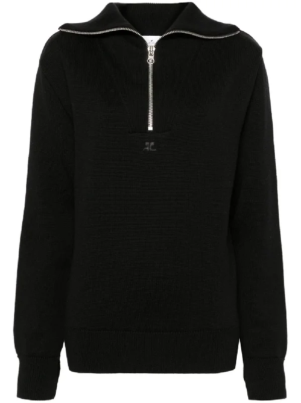 Courreges Pre Women's Sweaters Black Fleece Fabric Down Fabric Feather Fabric