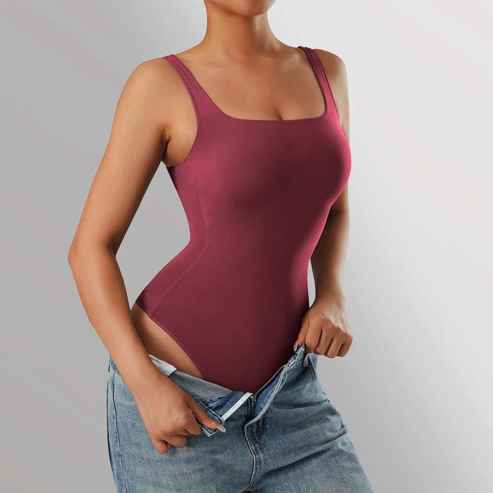 Bodysuits Women Sexy Body Suit One-Piece Romper Solid Sexy Sleeveless Square Neck Padded Tank Tops Jumpsuit Streewear Ladies strapless tank top