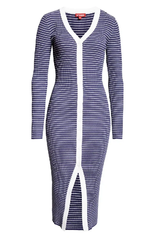STAUD Women's Shoko Sweater, Navy Micro Stripe Thin Thick Dense