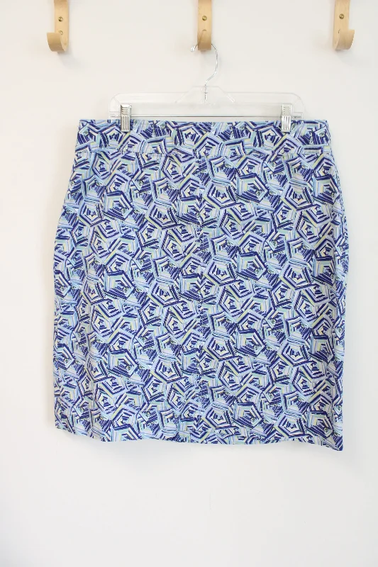 Talbots Blue & Yellow Patterned Skirt | 14W silk skirt lustrous