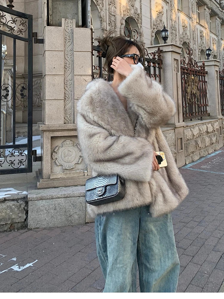 Advbridge Autumn Winter Oversized Loose Casual Luxury Soft Thick Warm Hairy Faux Fox Fur Coat Women Long Sleeve Fluffy Jacket 2024 Chenille Jacket Brocade Jacket Lace Jacket Advbridge Autumn Winter Oversized Loose Casual Luxury Soft Thick Warm Hairy Faux Fox Fur Coat Women Long Sleeve Fluffy Jacket 2024 Chenille Jacket Brocade Jacket Lace Jacket