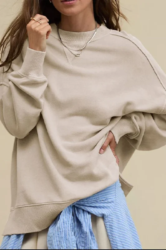 Hazel Blues® | Side Slit Round Neck Long Sleeve Sweatshirt Hoodie with Snap Buttons Easy Quick Hazel Blues® | Side Slit Round Neck Long Sleeve Sweatshirt Hoodie with Snap Buttons Easy Quick