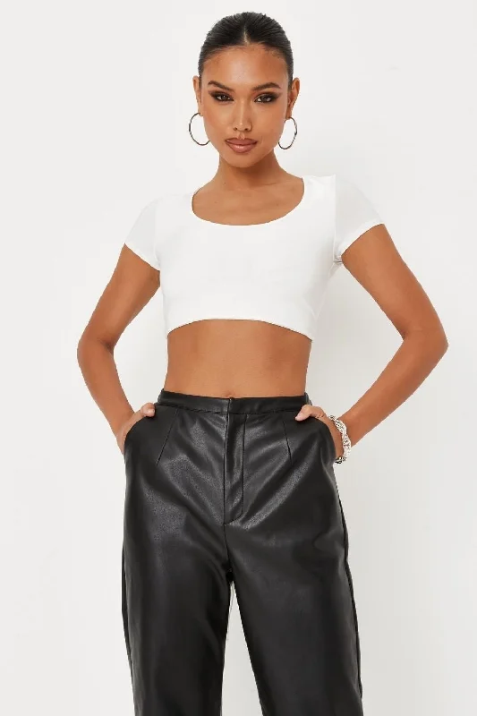 White Slinky Open Back Tie Crop Top Sequined Glittery Shiny