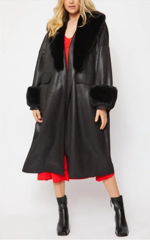 Jayley Oversized Faux Suede Jacket With Detachable Faux Fur Cuffs & Collar In Black Zippered Front Buttoned Front Snap Front Jayley Oversized Faux Suede Jacket With Detachable Faux Fur Cuffs & Collar In Black Zippered Front Buttoned Front Snap Front