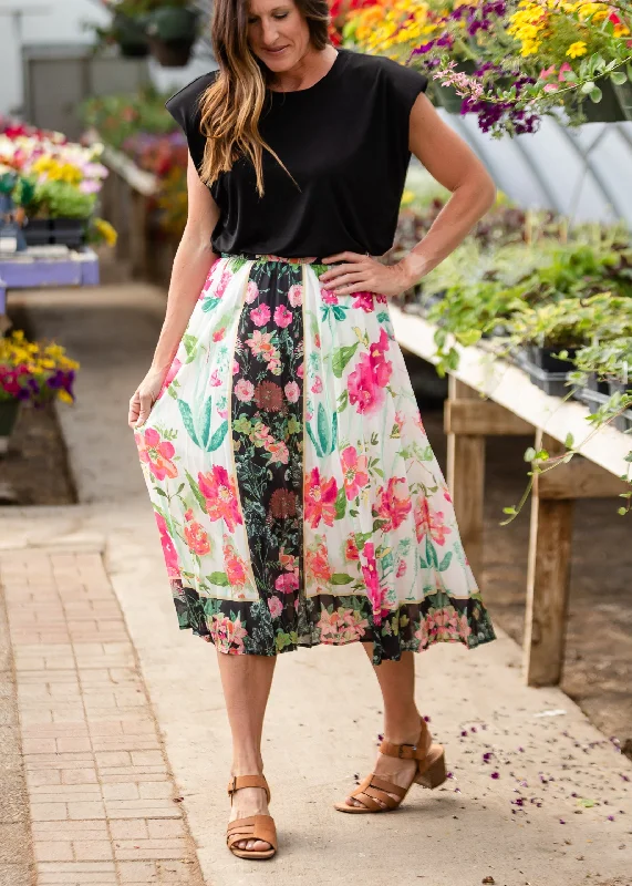 Pink + Black Floral Midi Skirt - FINAL SALE pencil skirt chic