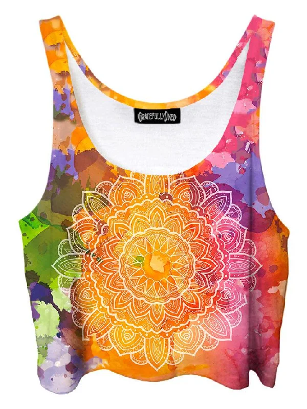 Water Colors Rainbow Mandala Crop Top Print Jacquard Patchwork