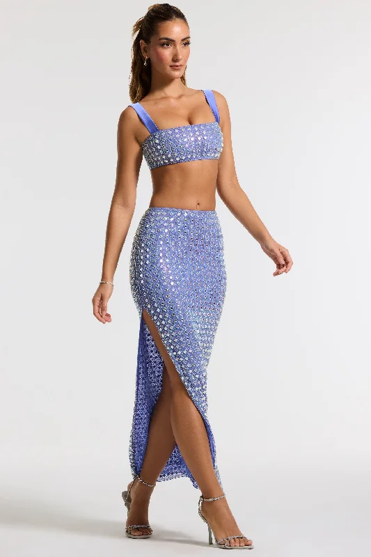 Embellished Mid Rise Gown Skirt in Blue slim fit skirt