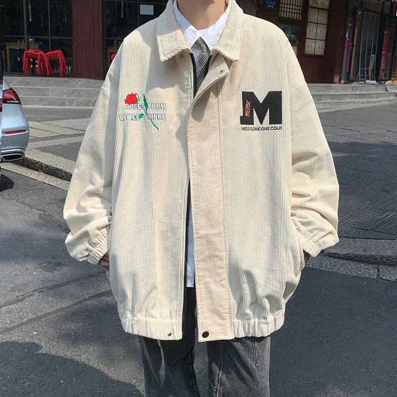 Advbridge Corduroy Retro Vintage Letterman M Embroidery Men Coaches Jacket Unisex Women Oversize Baseball Varsity Bomber Streetwear Chic Welt Pockets Slit Pockets Flap Pockets Advbridge Corduroy Retro Vintage Letterman M Embroidery Men Coaches Jacket Unisex Women Oversize Baseball Varsity Bomber Streetwear Chic Welt Pockets Slit Pockets Flap Pockets