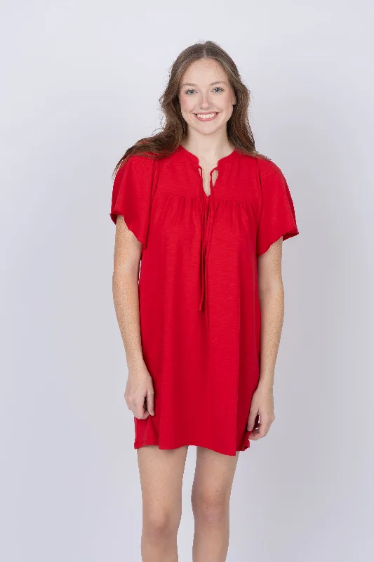 Lilla P Split Neck Dress in Ruby