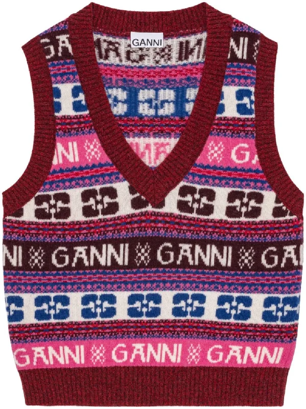 Ganni Women's Sweaters Multicolour High Neck Crew Neck V-Neck