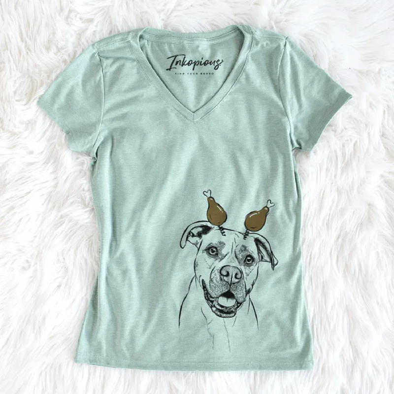 Thanksgiving Frankie Tankie the Boxer Mix - Women's V-neck Shirt cropped tank top