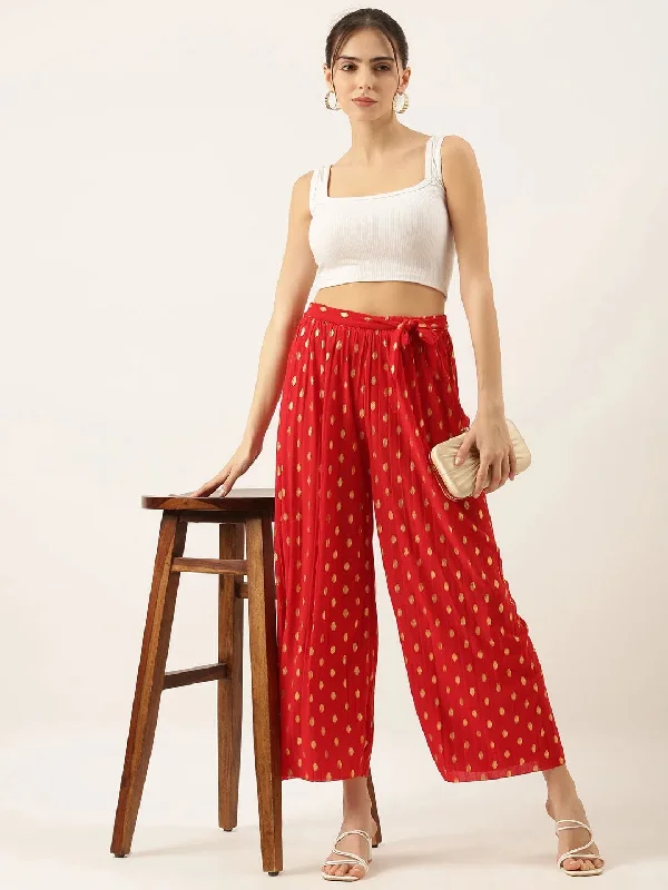 Women's Red Printed Parallel Trouser-AC-04-Red Trousers Review Highly