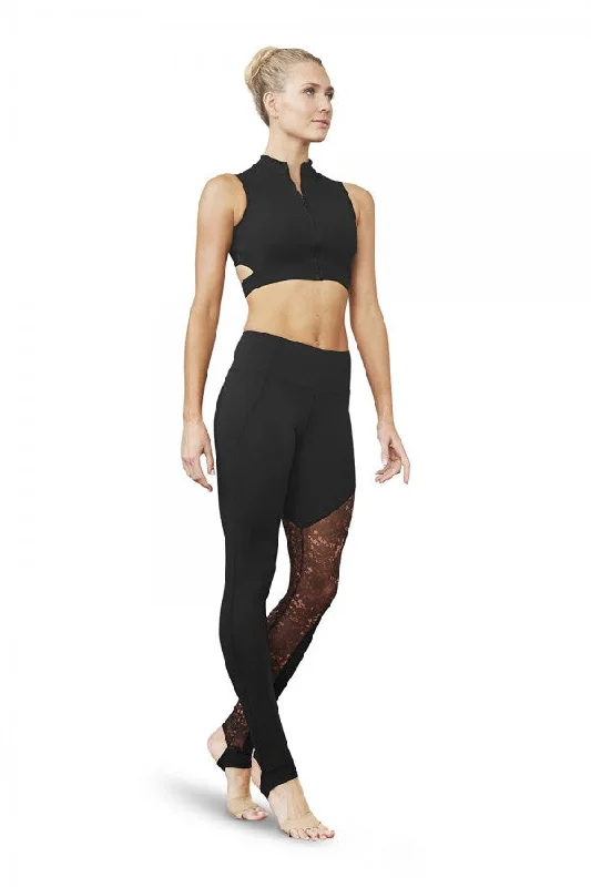 Nova Zip Front Crop Top FT5141 by Bloch Mesh Canvas Denim