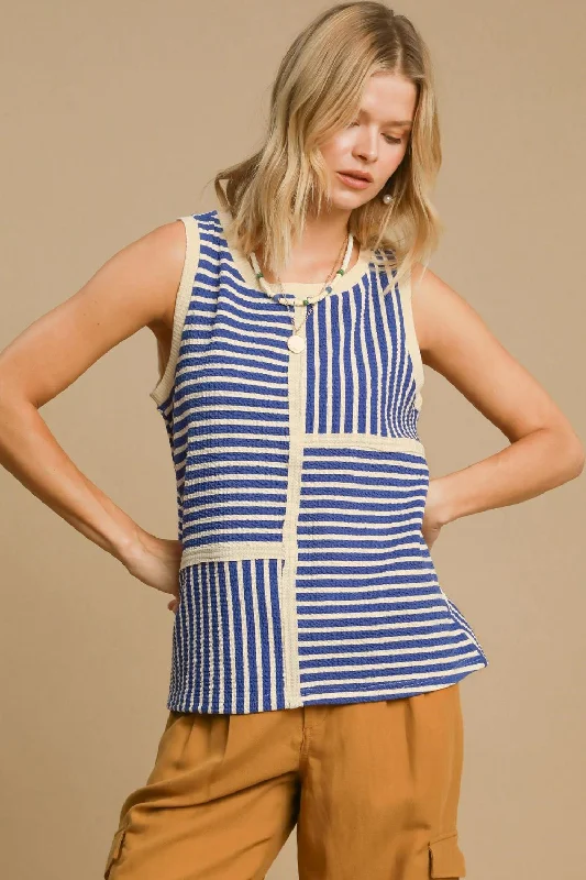 Hazel Blues® |  Umgee Round Neck Texture Striped Tank one shoulder tank