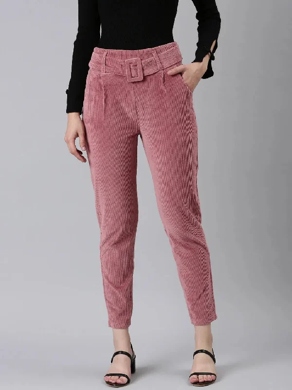 Women Mauve Solid Peg Trouser-LT-MF-23047-Mauve Trousers Yoga Stretchy