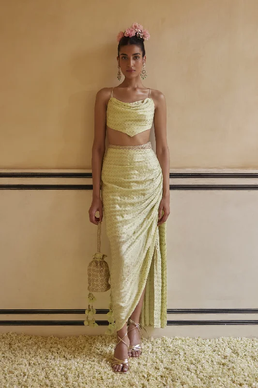Mint Drape Skirt Paired With Cowl Top & Cape velvet skirt plush