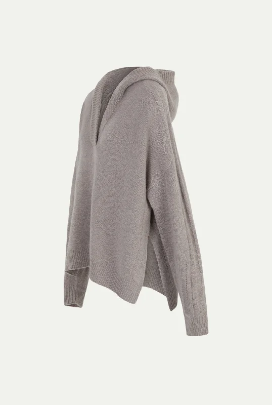 BIHAR cashmere hoodie Zip Hoodie Drawstring Kangaroo Pocket