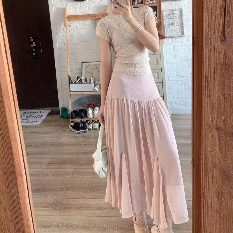 Small Gentle and Slim-Fit Fishtail Skirt Long Twinset New Style Pink High Waist A- line Fairy Skirt Women's Fashion silk skirt sleek Small Gentle and Slim-Fit Fishtail Skirt Long Twinset New Style Pink High Waist A- line Fairy Skirt Women's Fashion silk skirt sleek